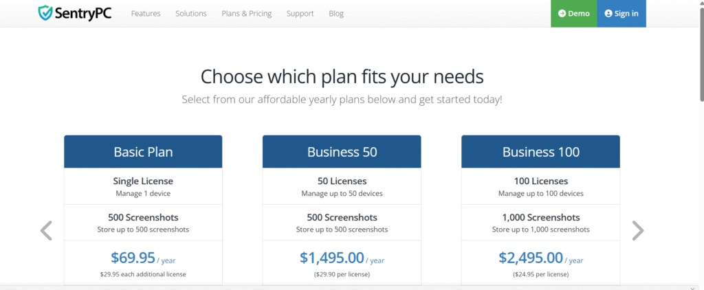 Pricing Plans Sentrypc